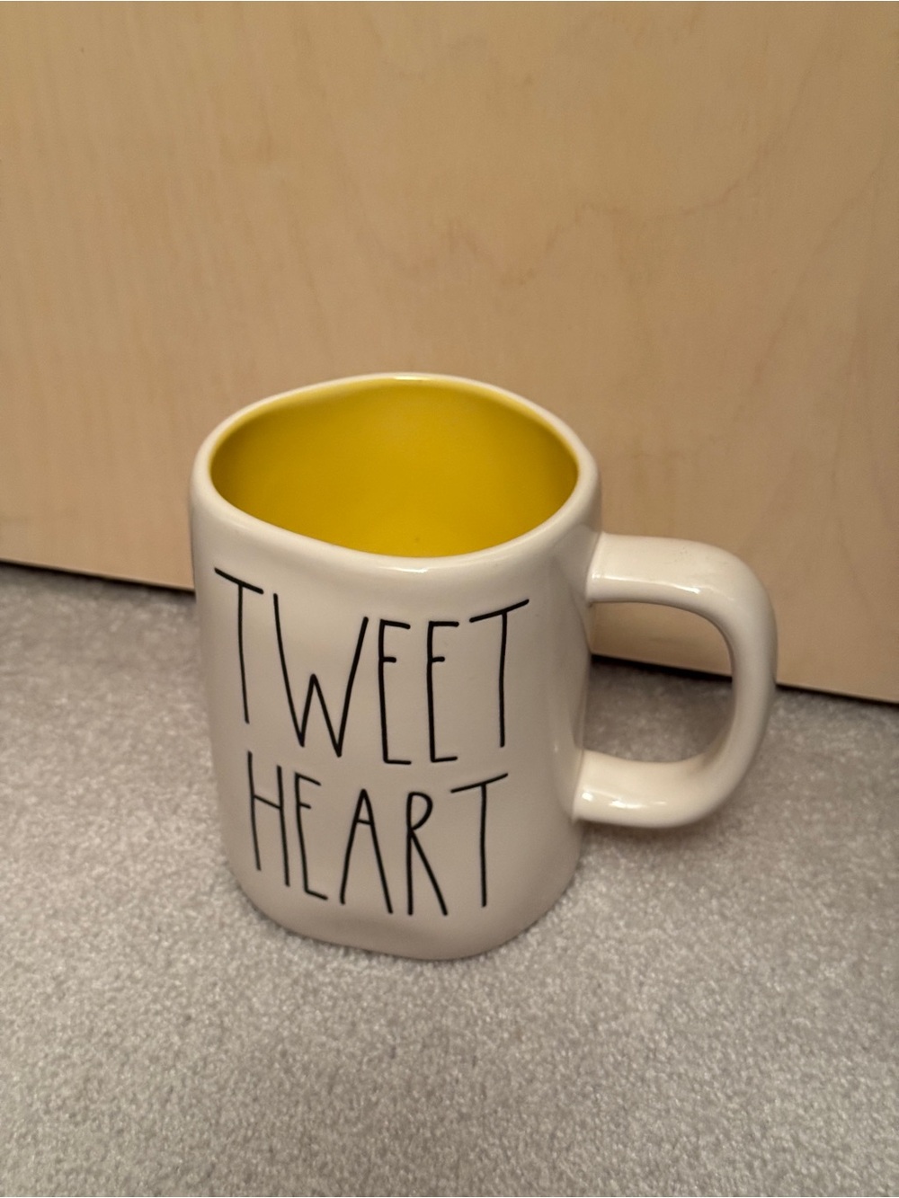 Rae Dunn Style "TWEET HEART" White Ceramic Mug with Yellow Interior